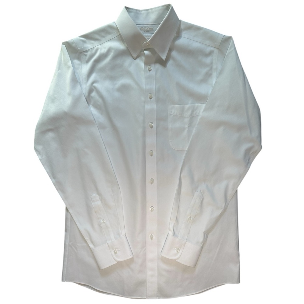 Gold Label Men's White Dress Shirt Long Sleeve Button Up Cotton Neck 15.5